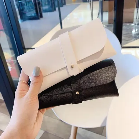 Portable PVC Leather Eyewear Case Minimalist Snap Button Soft Sunglasses Storage Bag Protective Case For Men Women Travel