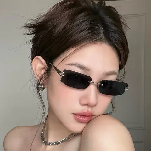 Gafas De Sol Rectangulares Sin Montura Para Mujeres Hombres Montura De Metal Ligero Protección UV400 Lentes Cuadradas Teñidas