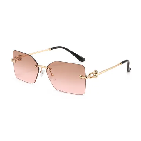 Lunettes de Soleil Carrées Sans Monture de Luxe pour Femmes Branches en Chaîne Métallique Tendance Protection UV400 Verres Dégradés