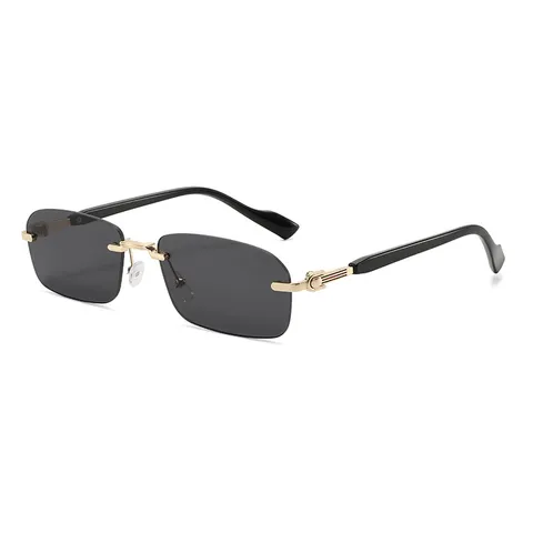 Vintage Randlose Sonnenbrille Für Damen Herren Mode Quadratischer Metallrahmen Verlaufsgläser UV400 Schutz Casual Brillen
