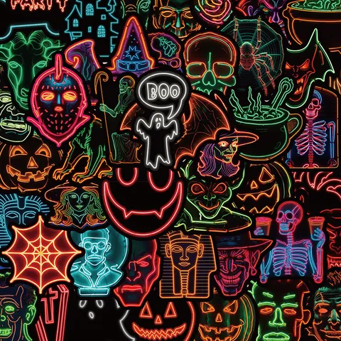 Neon Halloween Cartoon Graffiti Decorative Stickers Waterproof Vinyl Decals For Skateboard Guitar Helmet Journal Book Pumpkin Ghost Skull Stickers