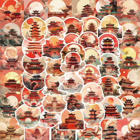 Traditionelle Chinesische Palastarchitektur Wasserdichte Dekorative Aufkleber Chinesischer Stil Retro Laptop Gitarre Wasserflasche Skateboard Scrapbooking Aufkleber