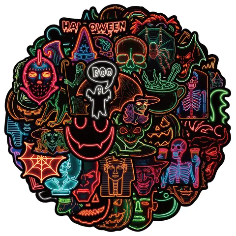 Neon Halloween Cartoon Graffiti Decorative Stickers Waterproof Vinyl Decals For Skateboard Guitar Helmet Journal Book Pumpkin Ghost Skull Stickers