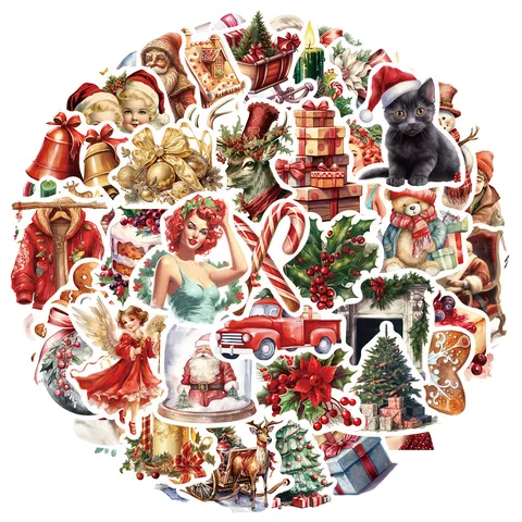 Pegatinas de Navidad Retro Dibujos Animados Vintage Papá Noel Graffiti Calcomanías Decorativas para Scrapbook DIY Funda de Teléfono Guitarra Pegatinas