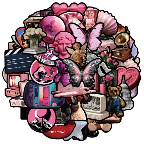 Autocollants Graffiti Esthétique Y2K Rose Noir Décalcomanies en Vinyle Imperméables pour Coque de Téléphone Bouteille d'eau Skateboard
