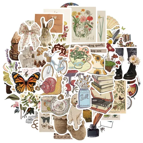 Vintage Aesthetic Waterproof Stickers For Scrapbooking Journaling Guitar Laptop Botanical Floral Paper Stickers Decals