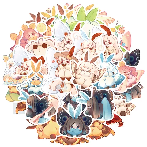 Autocollants Graffiti en PVC Imperméables de Dessin Animé Papillon de Lune Anime Animal pour Journal Ordinateur Guitare Skateboard