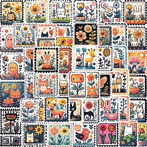 Pegatinas de Sellos Postales Vintage Cartoon Graffiti Calcomanías de Vinilo Impermeables Para Computadora Portátil Equipaje Botella De Agua Scrapbook