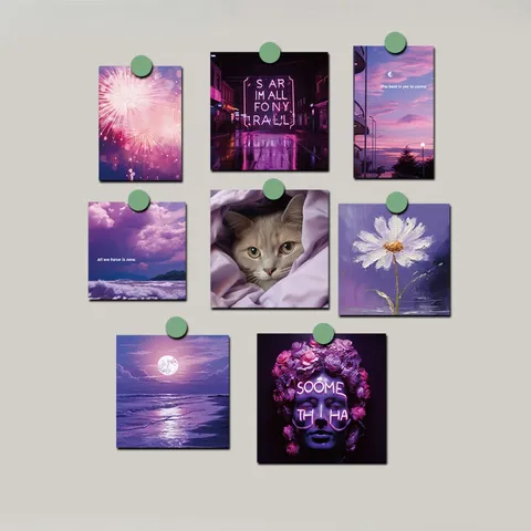 Purple Aesthetic Wall Collage Kit Coated Paper Room Decor Cards Small Fresh Postcards For Dorm Living Room Bedroom Art Wall Decor
