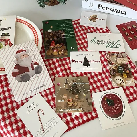 Tarjetas Postales de Navidad Estilo INS Papá Noel Árbol de Navidad Patrón Tarjetas de Felicitación Decoración Hogar Oficina Adorno