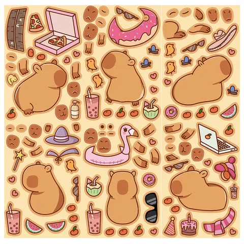 Original Cute Capybara DIY Assembly Stickers Cartoon Dress Up Paper Decorative Decals For Phone Case Journal Scrapbook Wall Decor