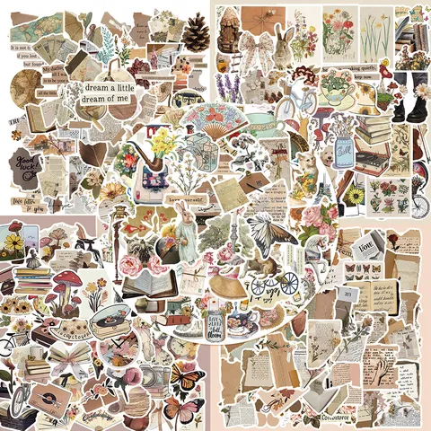 Vintage Aesthetic Waterproof Stickers For Scrapbooking Journaling Guitar Laptop Botanical Floral Paper Stickers Decals