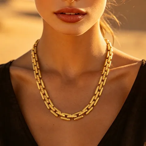 Collana Bracciale Catena Hip Hop Acciaio Inossidabile Maglia Scatola per Donna Uomo Placcato Sottovuoto Gioielli Quadrati Geometrici