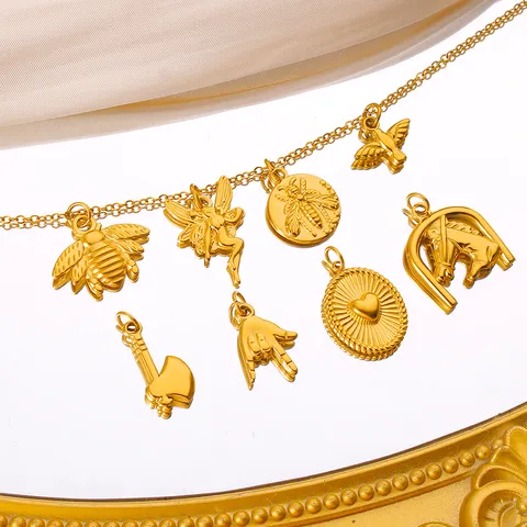 Pendentif Seul Sans Chaîne en Acier Inoxydable Minimaliste Or Animal Abeille Cheval Fée Oiseau Cœur Hache Geste Main Pendentifs DIY