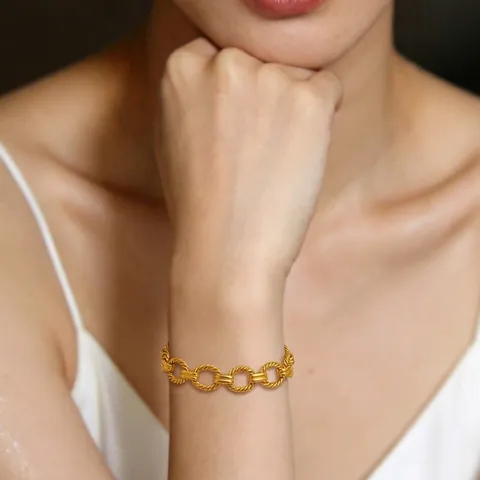 Hip Hop Stainless Steel Twisted Cable Chain Bracelet For Women Men Gold Plated OT Clasp Geometric Chunky Link Bracelet Jewelry Gift