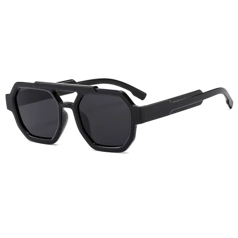 Retro Square Double Bridge Sunglasses For Women Men Plastic Frame Ocean Lens Geometric Shield Fashion Eyewear UV400 Sun Glasses Shades