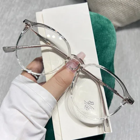 Marco de Gafas Redondo Anti-Luz Azul TR90 Metal Moda Marco de Anteojos Retro Óptico Gafas Planas para Mujeres Hombres Diario