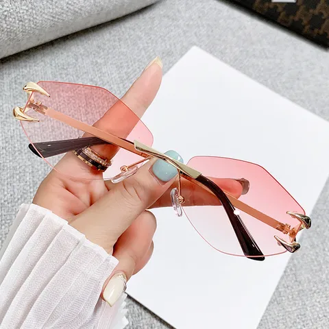 Rimless Polygon Sunglasses Fashion Cut Edge Gradient Candy Tint Lens Y2K Retro Metal Frame Sun Glasses For Women Outdoor Party Travel UV400