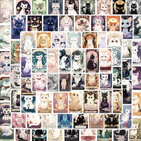 Cartoon Cat Tarot Stickers Waterproof PVC Decals For Phone Case Water Bottle Guitar DIY Decorative Graffiti Stickers