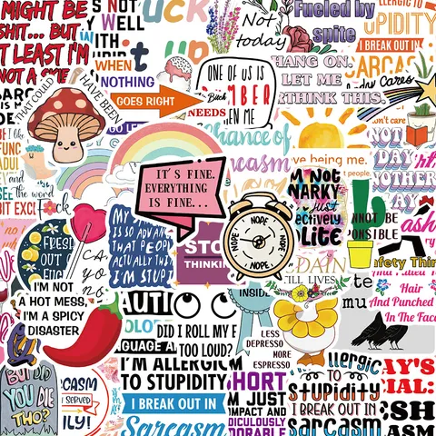 Divertenti Slogan Sarcastici con Citazioni in Inglese Adesivi Impermeabili Adesivi in Vinile con Graffiti di Cartoni Animati per Custodia del Telefono Laptop Skateboard Chitarra Decorazione Adesivi per Cancelleria Fai da Te