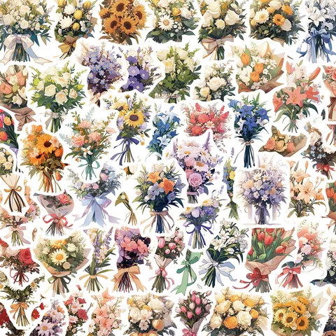 Adesivi Romantici con Bouquet di Fiori Decalcomanie Floreali in Vinile Impermeabile per Custodia Telefono Skateboard Laptop Chitarra Casco