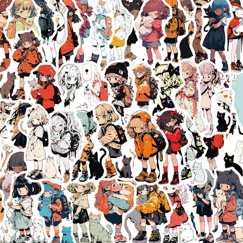 Αυτοκόλλητα Anime Κορίτσι Και Γάτα Αδιάβροχα DIY Διακοσμητικά Αυτοκόλλητα Για Θήκη Κινητού Παγούρι Κιθάρα Κράνος Αυτοκόλλητα Γραφείου Scrapbooking