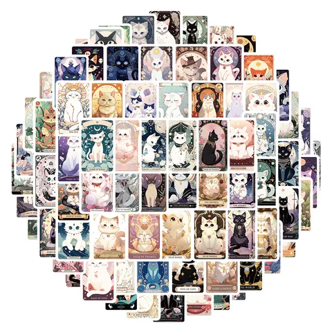 Cartoon Cat Tarot Stickers Waterproof PVC Decals For Phone Case Water Bottle Guitar DIY Decorative Graffiti Stickers