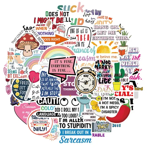 Divertenti Slogan Sarcastici con Citazioni in Inglese Adesivi Impermeabili Adesivi in Vinile con Graffiti di Cartoni Animati per Custodia del Telefono Laptop Skateboard Chitarra Decorazione Adesivi per Cancelleria Fai da Te