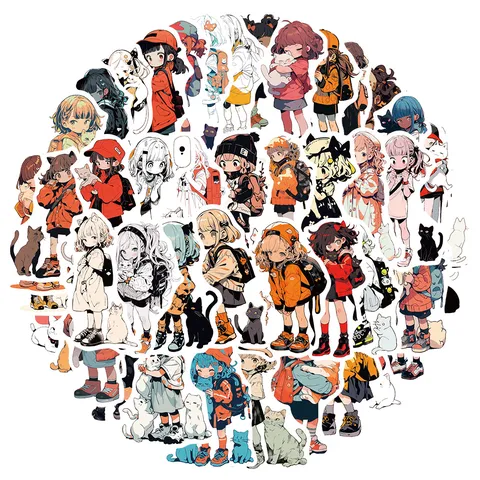 Αυτοκόλλητα Anime Κορίτσι Και Γάτα Αδιάβροχα DIY Διακοσμητικά Αυτοκόλλητα Για Θήκη Κινητού Παγούρι Κιθάρα Κράνος Αυτοκόλλητα Γραφείου Scrapbooking
