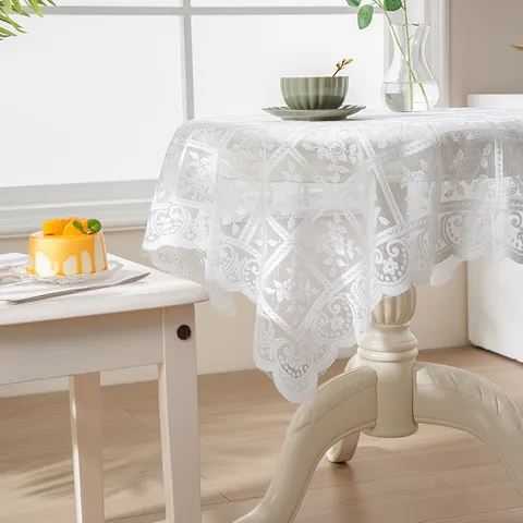 American Vintage Crochet Lace Tablecloth Beige Hollow Out Round Table Cloth With Tassels For Dining Room Coffee Table Home Decor