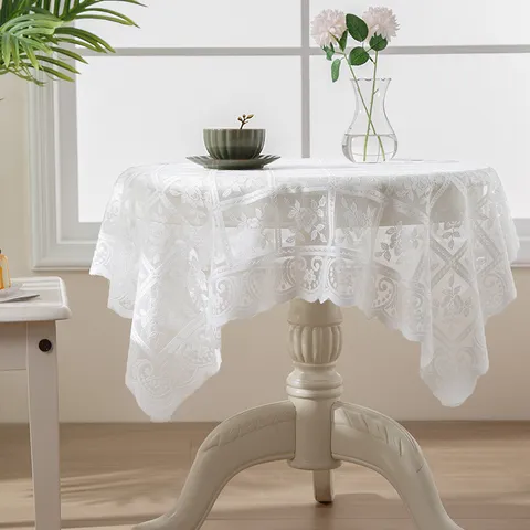 American Vintage Crochet Lace Tablecloth Beige Hollow Out Round Table Cloth With Tassels For Dining Room Coffee Table Home Decor