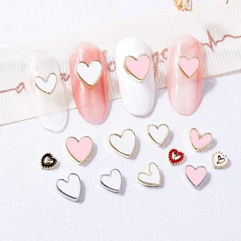 Heart Nail Art Charms Alloy Metal Edge Enamel Decorations Heart Shaped DIY Manicure Accessories For Women