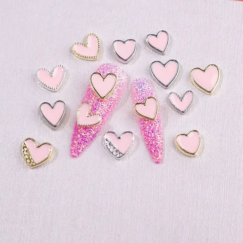 Heart Nail Art Charms Alloy Metal Edge Enamel Decorations Heart Shaped DIY Manicure Accessories For Women