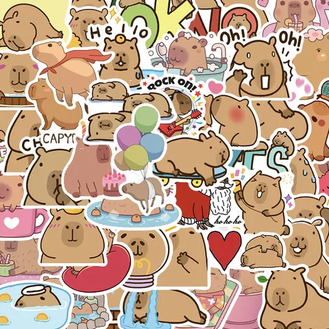 Cute Cartoon Capybara Waterproof Stickers Colorful Animal Graffiti DIY Decals For Suitcase Laptop Phone Decoration Kids Gift