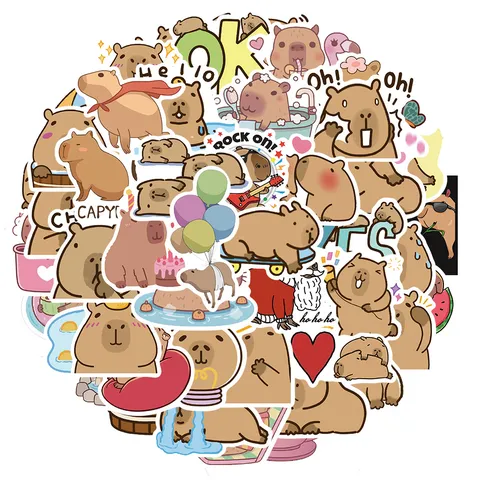 Cute Cartoon Capybara Waterproof Stickers Colorful Animal Graffiti DIY Decals For Suitcase Laptop Phone Decoration Kids Gift