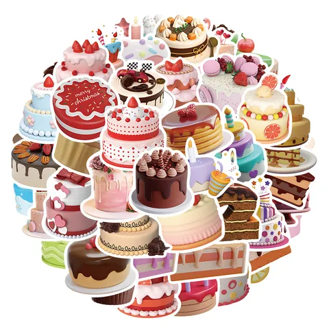 3D Birthday Cake Stickers Cartoon Graffiti Waterproof PVC Decals For Water Bottle Laptop Phone Case Skateboard Decor