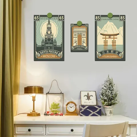 Cartetas Decorativas De Arquitectura Retro Postales De Monumentos Del Mundo Estilo Sello Vintage Para Pared Dormitorio