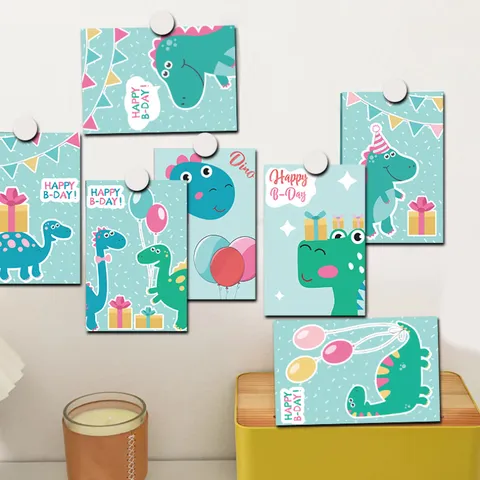 Cute Dinosaur Birthday Cards Set Decorative Postcards Wall Decor Room Bedroom Background Greeting Cards