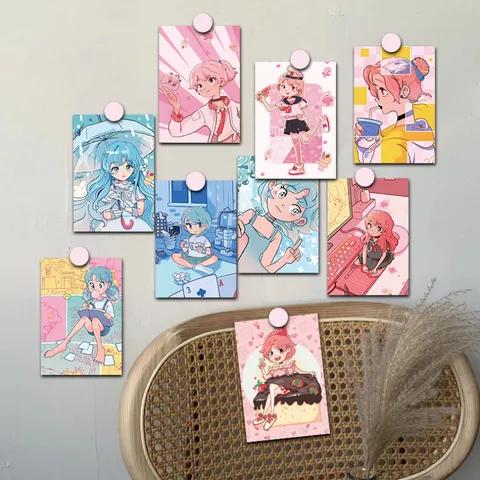 Aesthetic Anime Girl Decorative Postcards Wall Art Prints Coated Paper Weekend Girl Journal Style Room Aesthetic Decor