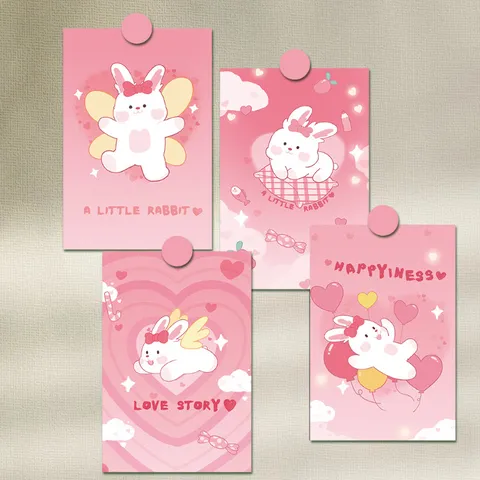 Aesthetic Cute Bunny Decorative Cards Wall Postcards Coated Paper Pink Rabbit Art Prints For Dormitory Bedroom Wall Decor