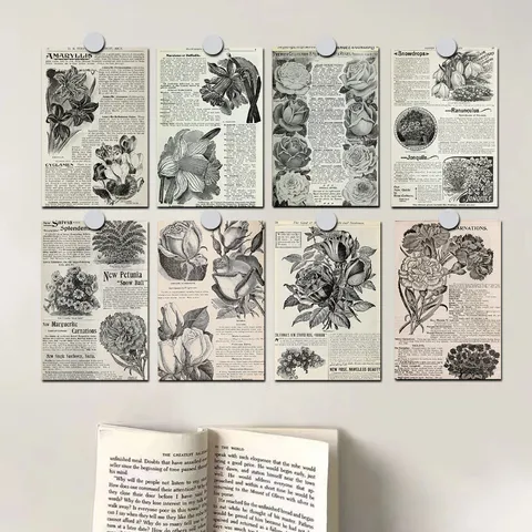 Retro English Floral Decorative Cards Wall Postcards Vintage Botanical Illustration Art Pictures For Room Bedroom Decor