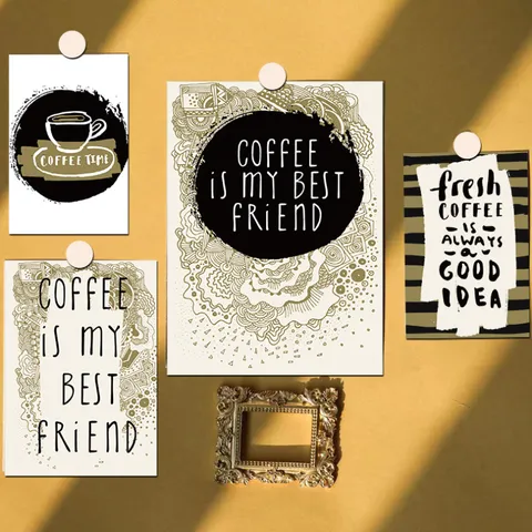 Vintage Coffee Theme Decorative Cards Black Gold Aesthetic Wall Art Postcards For Bedroom Living Room And Office Decor