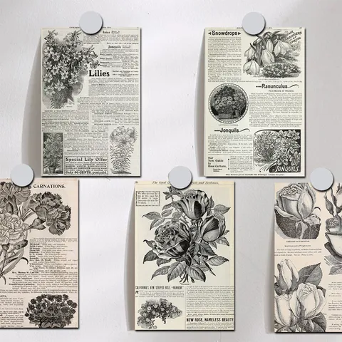 Retro English Floral Decorative Cards Wall Postcards Vintage Botanical Illustration Art Pictures For Room Bedroom Decor