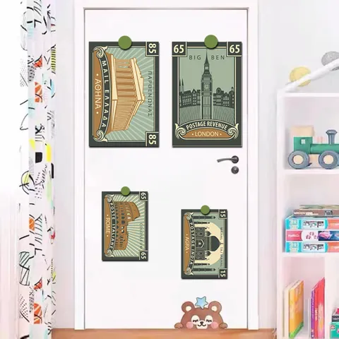 Cartetas Decorativas De Arquitectura Retro Postales De Monumentos Del Mundo Estilo Sello Vintage Para Pared Dormitorio