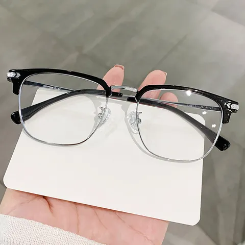 Vintage Halbrand Browline Brillengestell Für Damen Herren Anti-Blaulicht Quadratischer Optischer Brillenrahmen Sehstärken-geeignet Intelligenter Stil
