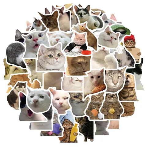 Cute Cat Meme Stickers Waterproof PVC Decals For Phone Case Water Bottle Guitar Laptop Luggage Aesthetic Stationery