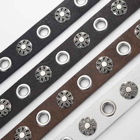 Vintage Punk Studded Belt For Women Men PU Leather Grommet Flower Rivet Waist Belt Fashion Casual Jeans Pants Belt