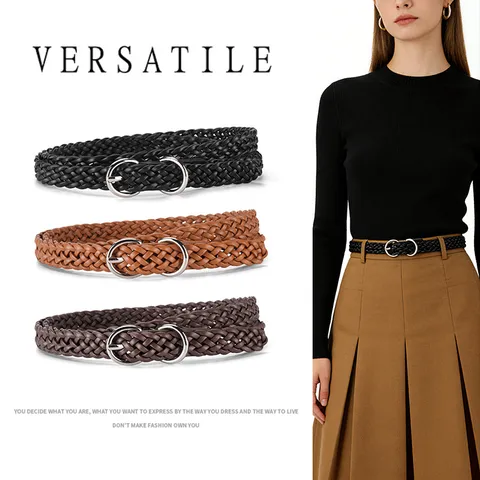 Handgefertigter Geflochtener PU-Ledergürtel Für Damen Mode Taillengürtel Mit Legierungsschnalle Für Jeans Lässiges Accessoire