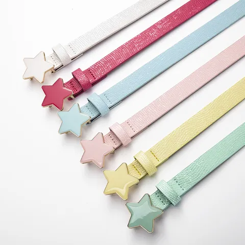 Kids Star Belt Girls Decorative PU Leather Belt Candy Color Star Metal Buckle Casual Jeans Accessories Waist Belt
