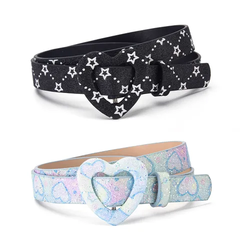 Bambini Carino Glitter Cuore Fibbia Cintura Bambini Casual Decorativo Cintura Vita Ragazze Ragazzi Pelle PU Stella Farfalla Stampa Cintura